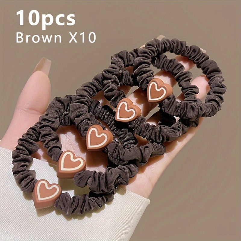 10pcs Valentine's Day Heart Scrunchies - High Elasticity, Durable Hair Ties for Women & Girls, Polyester