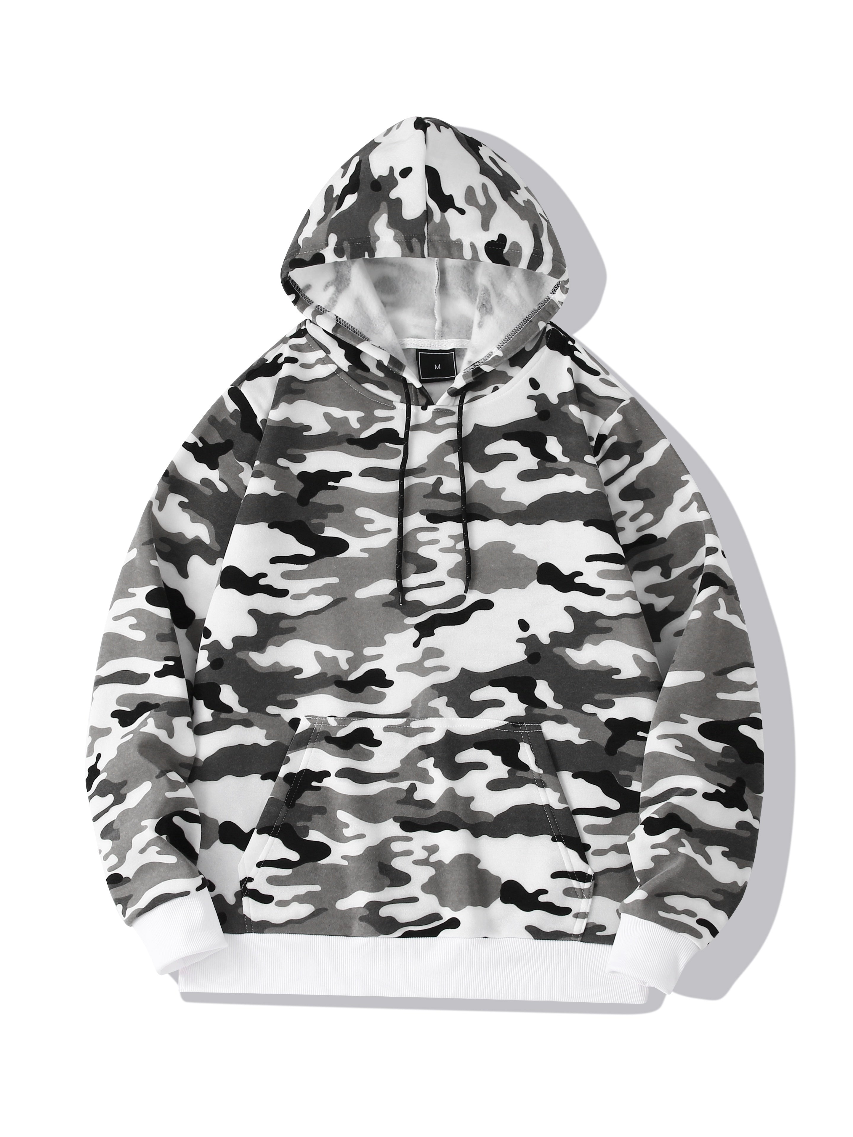 Men's Camouflage Loose Pullover Hooded Fleece Sweatshirt for Autumn And Winter, Hooded, Fleece