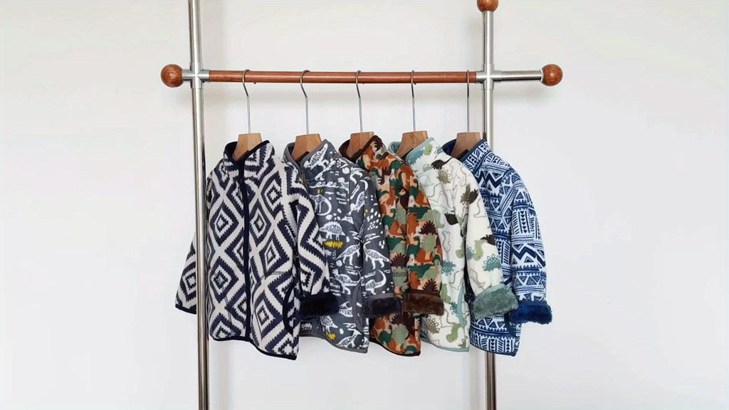 Boys' Cartoon Dinosaur Print Fleece Jacket 2022 Autumn/Winter New Arrival Baby Stand Collar Gray Thickened Plush Coat