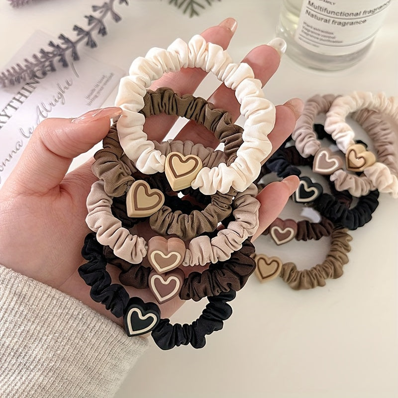 10pcs Valentine's Day Heart Scrunchies - High Elasticity, Durable Hair Ties for Women & Girls, Polyester