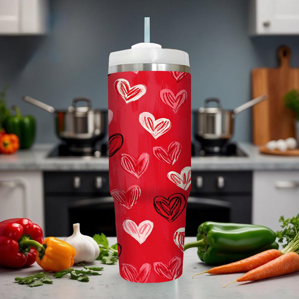 1pc Valentine'S Day Heart Pattern 304 Stainless Steel Tumbler with BPA-Free Lid and Straw - Double-Wall Insulated, Leak-Proof, Portable Drinkware for Outdoor Use