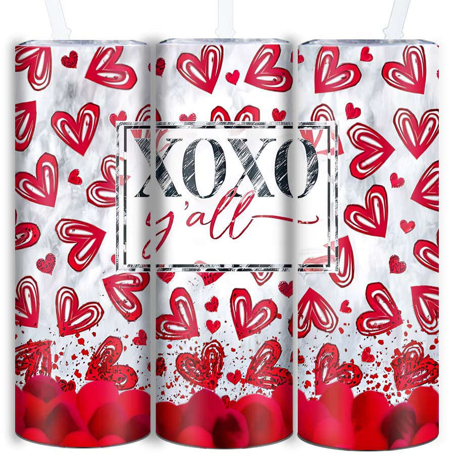 Vaso Térmico de Acero Inoxidable 20oz con Tapa y Popote | Diseño XOXO de Corazones Rojos – Regalo Ideal para San Valentín y Fechas Especiales