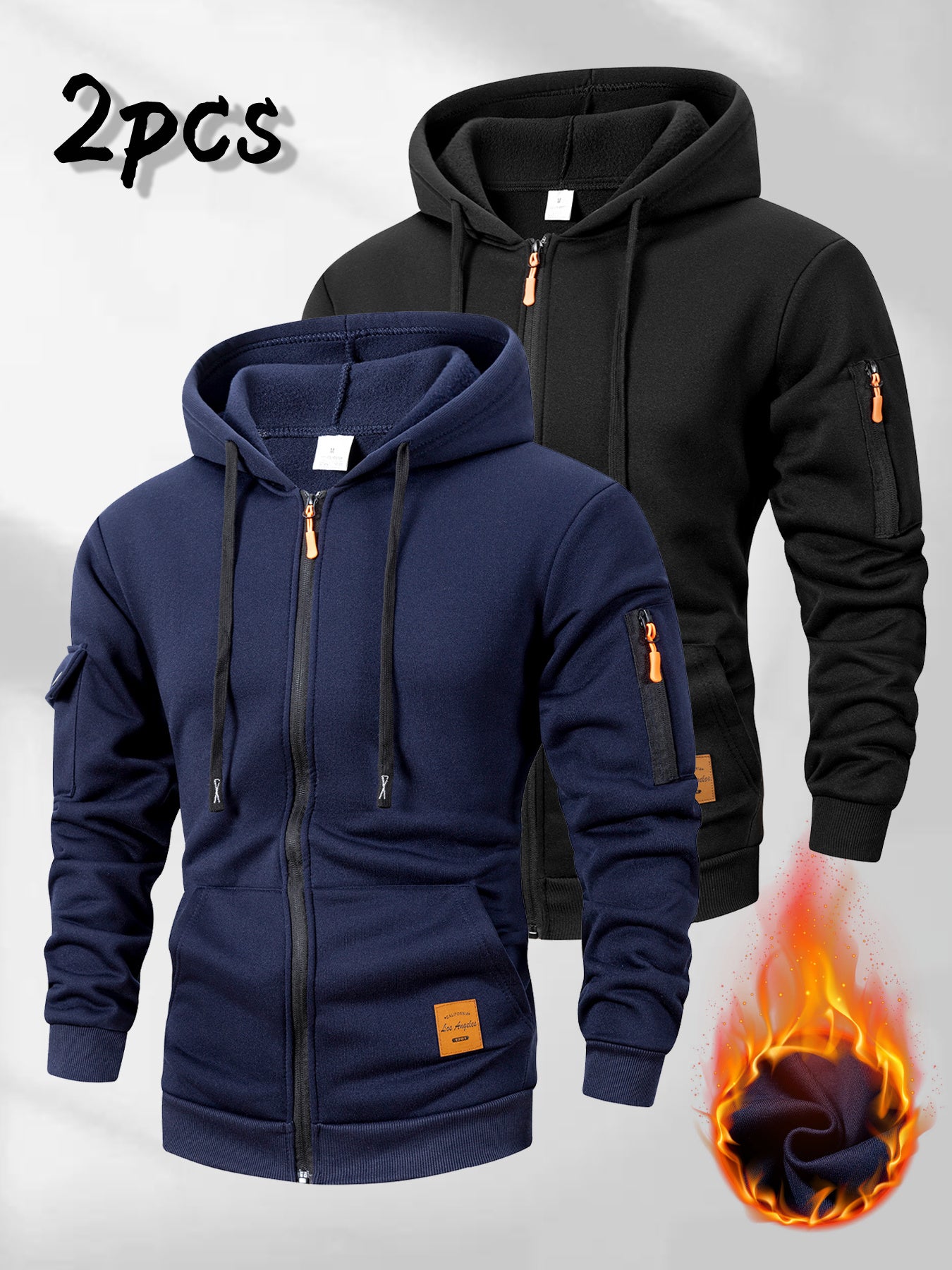 Conjunto de Chamarra con Capucha para Hombre - 2 Piezas, Diseño Casual, Multibolsillos