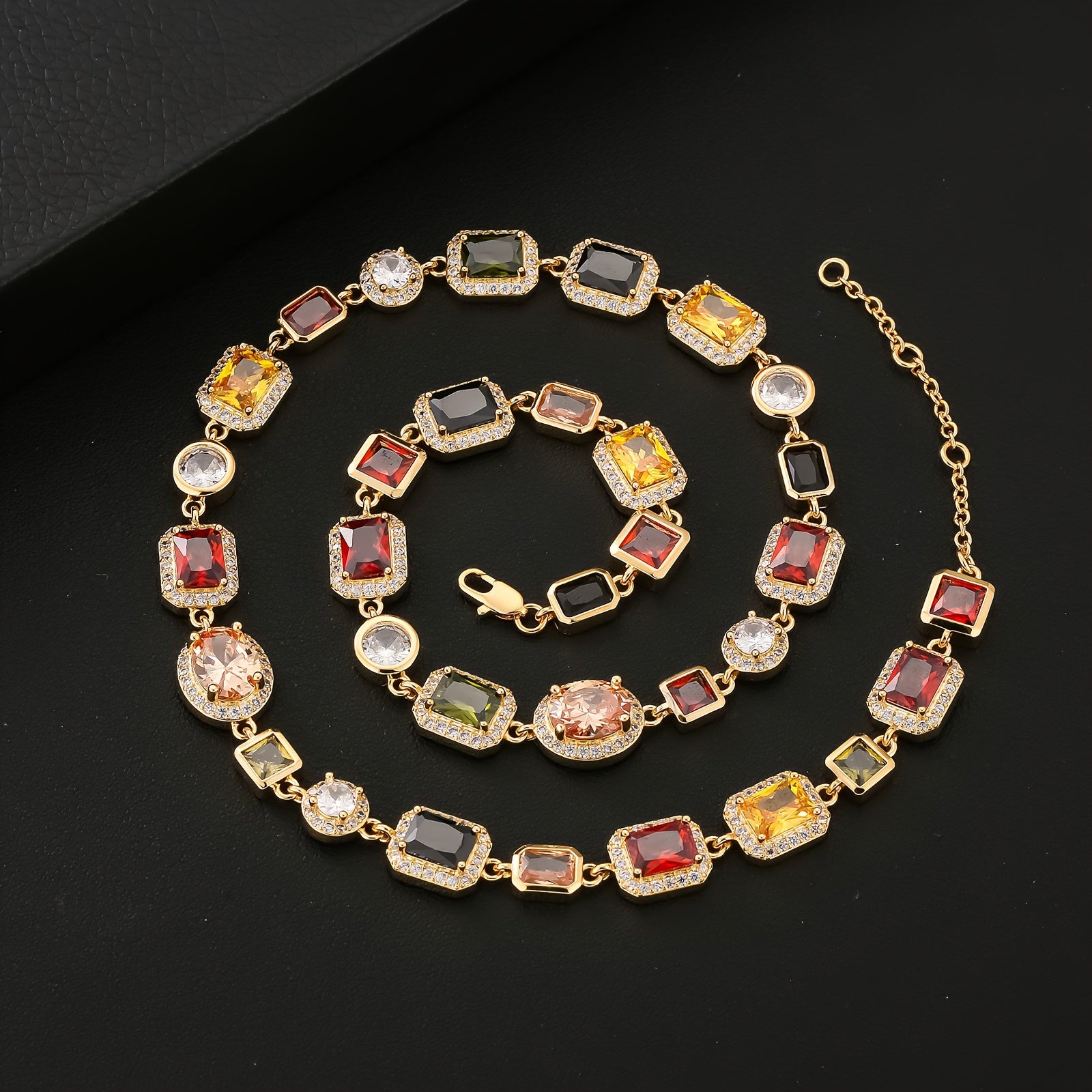 Colorful Necklace With 10mm Gemstones, Suitable For Both Men And Women, Featuring A Hip-hop Western Style. Perfect For Valentine's Day, Mother's Day, Wedding Anniversary, Or Birthday Gift.