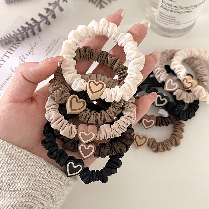 10pcs Valentine's Day Heart Scrunchies - High Elasticity, Durable Hair Ties for Women & Girls, Polyester