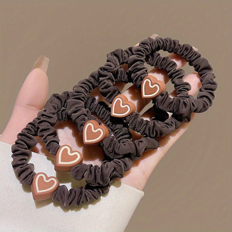 10pcs Valentine's Day Heart Scrunchies - High Elasticity, Durable Hair Ties for Women & Girls, Polyester