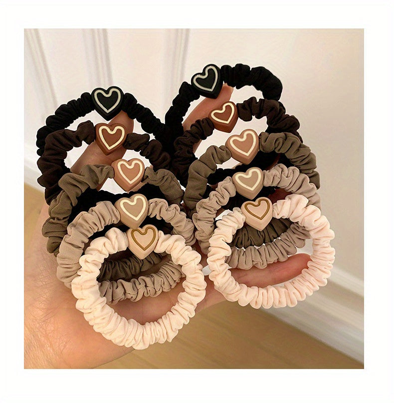 10pcs Valentine's Day Heart Scrunchies - High Elasticity, Durable Hair Ties for Women & Girls, Polyester