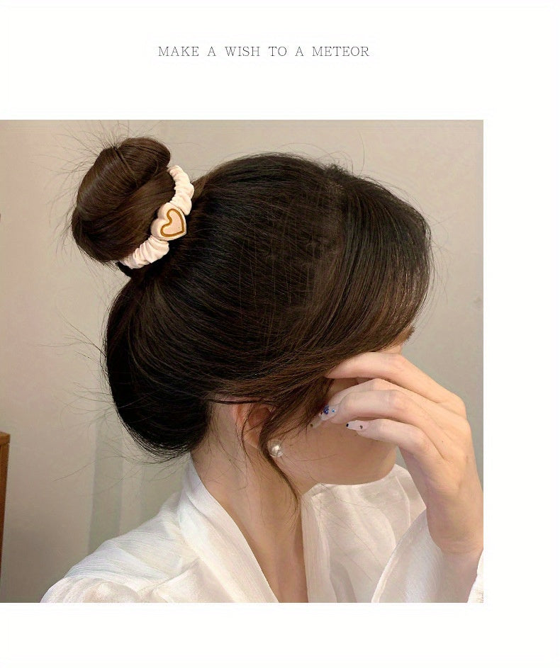 10pcs Valentine's Day Heart Scrunchies - High Elasticity, Durable Hair Ties for Women & Girls, Polyester