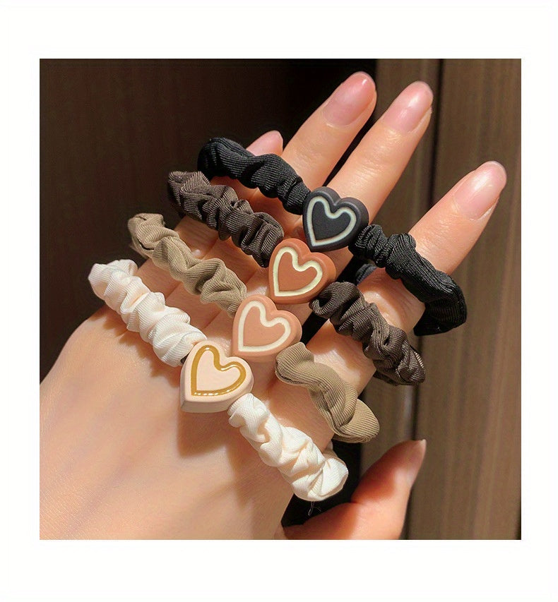 10pcs Valentine's Day Heart Scrunchies - High Elasticity, Durable Hair Ties for Women & Girls, Polyester