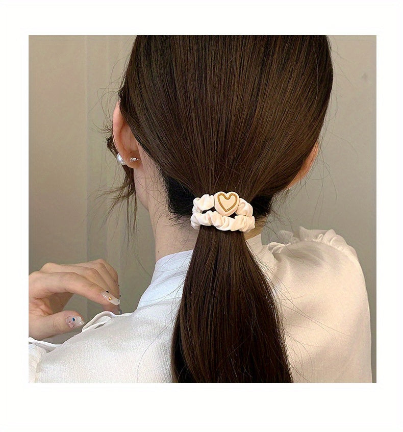 10pcs Valentine's Day Heart Scrunchies - High Elasticity, Durable Hair Ties for Women & Girls, Polyester