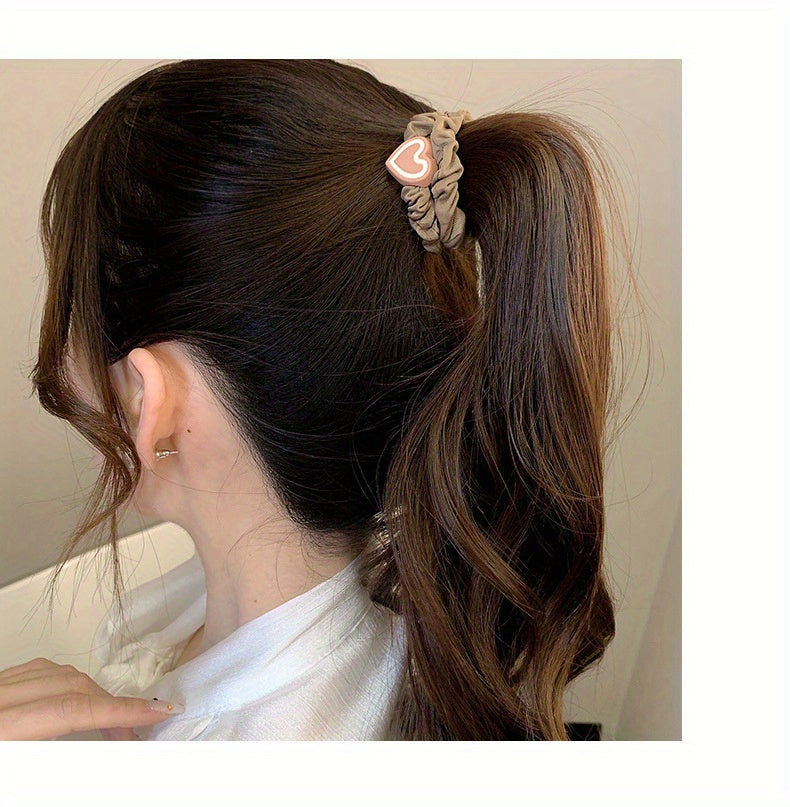 10pcs Valentine's Day Heart Scrunchies - High Elasticity, Durable Hair Ties for Women & Girls, Polyester