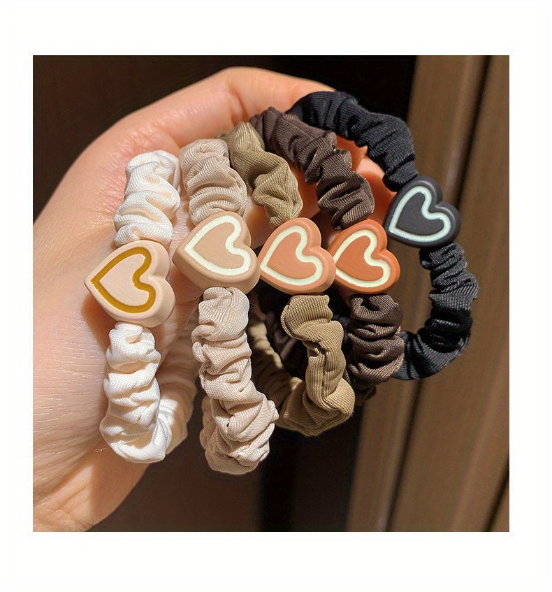 10pcs Valentine's Day Heart Scrunchies - High Elasticity, Durable Hair Ties for Women & Girls, Polyester