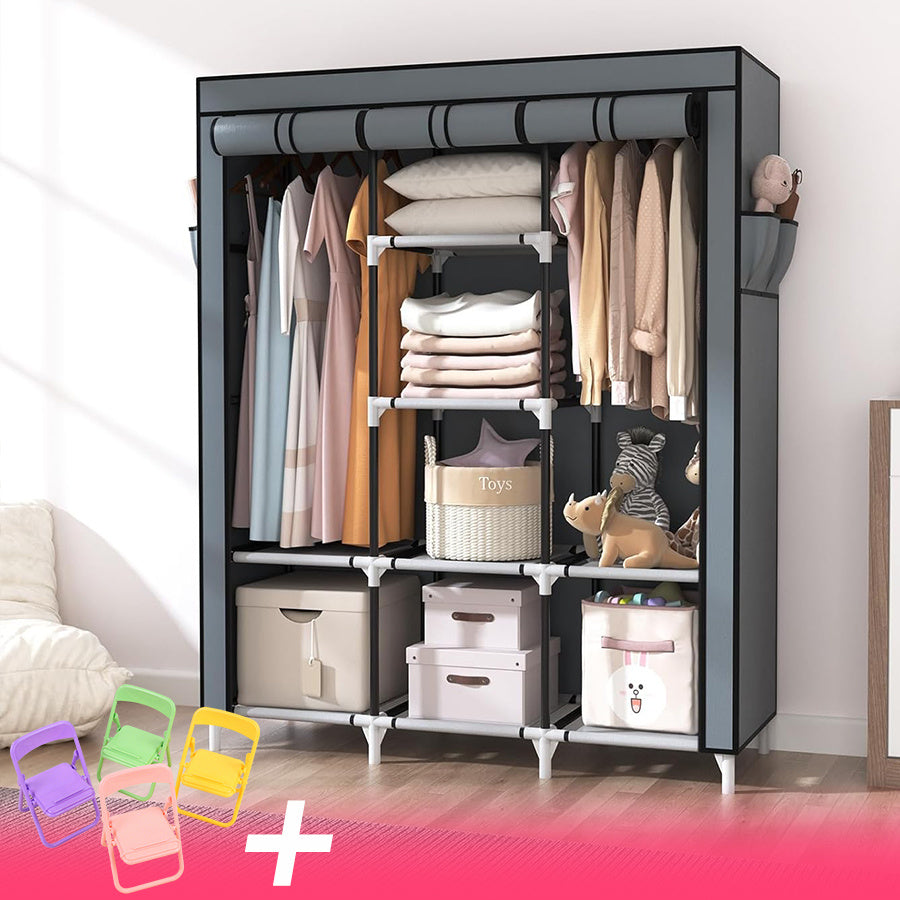 Closet Armable Organizador de Habitación - Perchero Portátil con Compartimentos y Barra Colgante