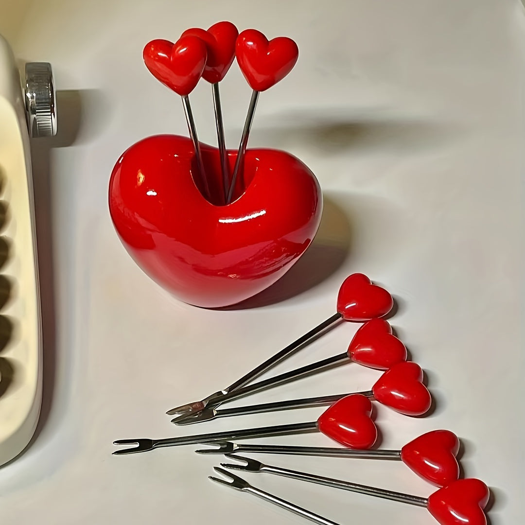 Heart-Shaped Dessert Forks Set of 11, Stainless Steel Fruit & Cake Forks, Home Snack Utensils, Ideal for Valentine's Day Party, Mother's Day, Wedding Celebrations & Eid Mubarak Festivities