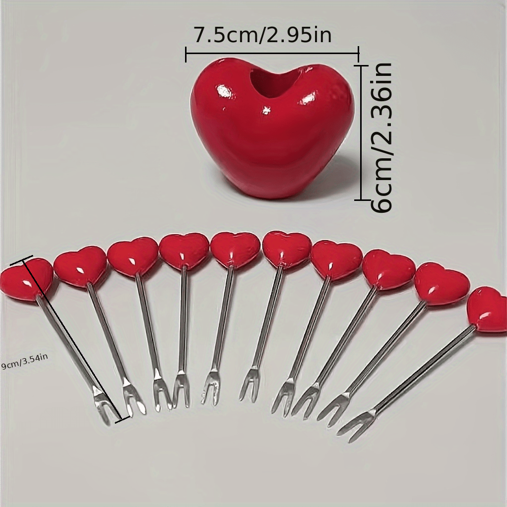 Heart-Shaped Dessert Forks Set of 11, Stainless Steel Fruit & Cake Forks, Home Snack Utensils, Ideal for Valentine's Day Party, Mother's Day, Wedding Celebrations & Eid Mubarak Festivities