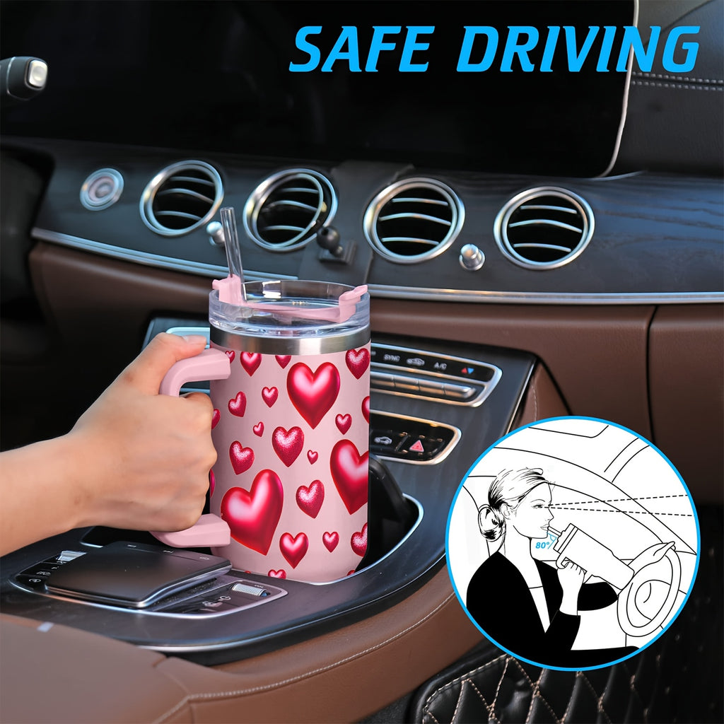 Vaso Térmico Premium 40oz con Tapa | Diseño de Corazones, Acero Inoxidable y Aislamiento al Vacío – Regalo Ideal para San Valentín