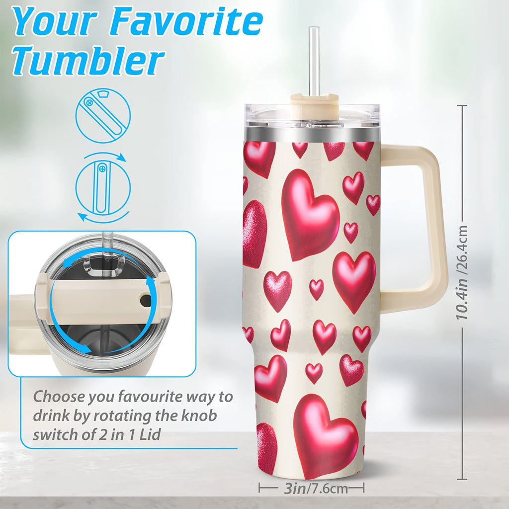 Vaso Térmico Premium 40oz con Tapa | Diseño de Corazones, Acero Inoxidable y Aislamiento al Vacío – Regalo Ideal para San Valentín