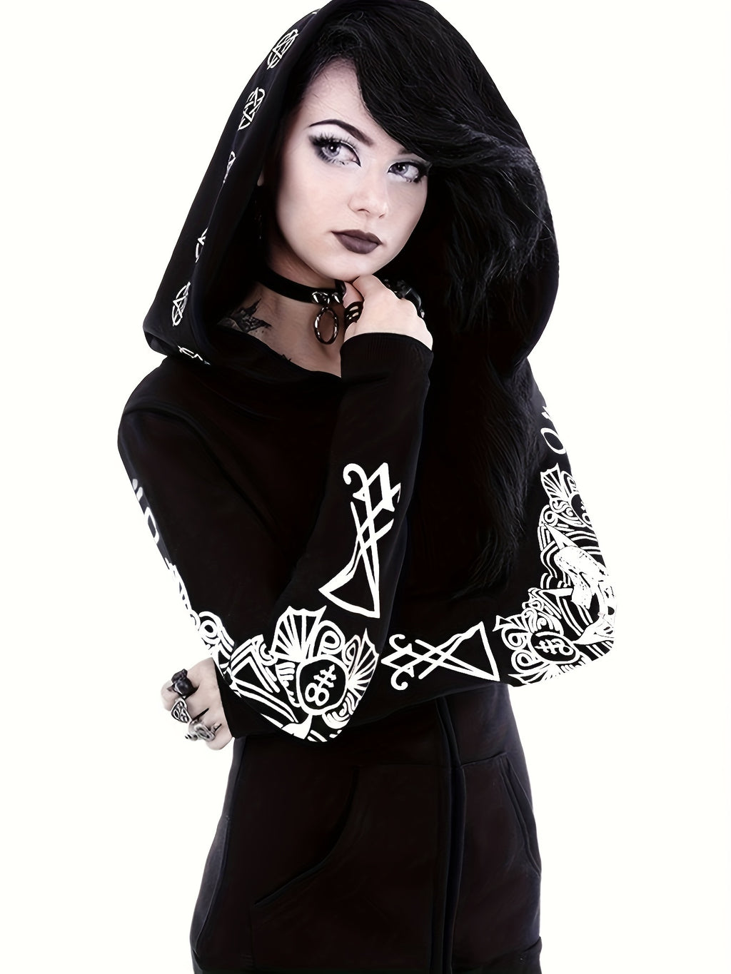 Sudadera Estilo Punk con Estampado Geométrico y Cierre - Moda Urbana para Mujer