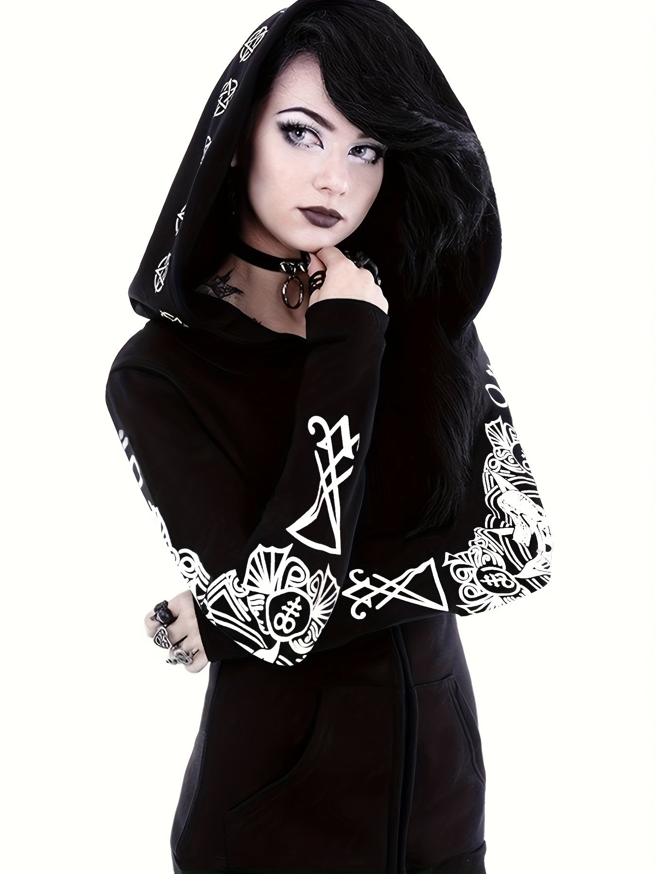 Sudadera Estilo Punk con Estampado Geométrico y Cierre - Moda Urbana para Mujer