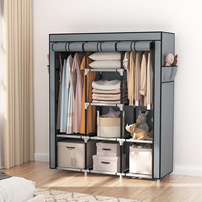 Closet Armable Organizador de Habitación - Perchero Portátil con Compartimentos y Barra Colgante