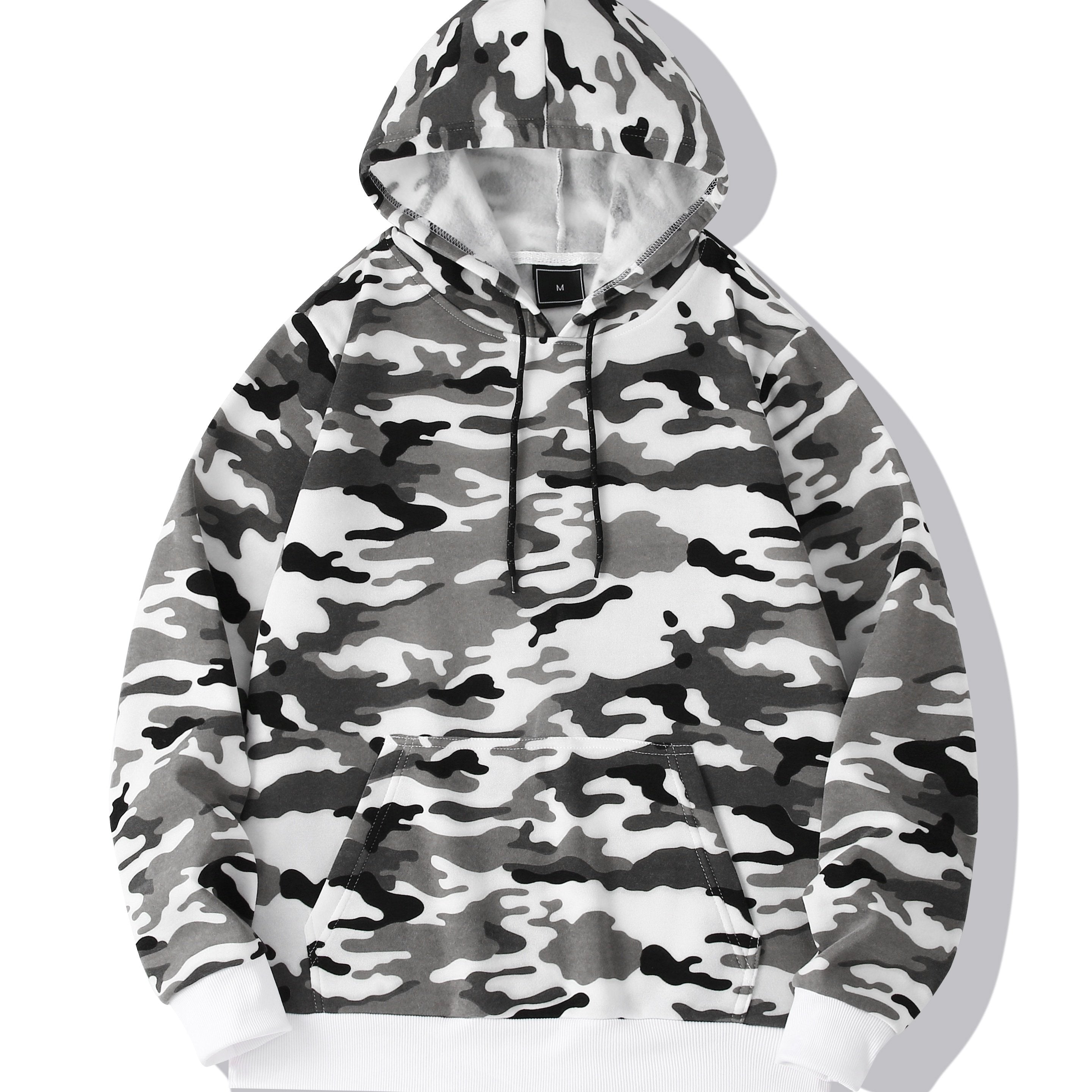 Men's Camouflage Loose Pullover Hooded Fleece Sweatshirt for Autumn And Winter, Hooded, Fleece