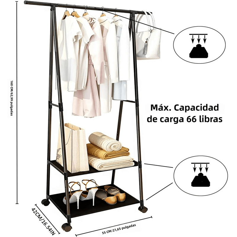 Perchero Metálico Multifuncional con Ruedas - Organizador Móvil Multinivel para Ropa y Almacenamiento