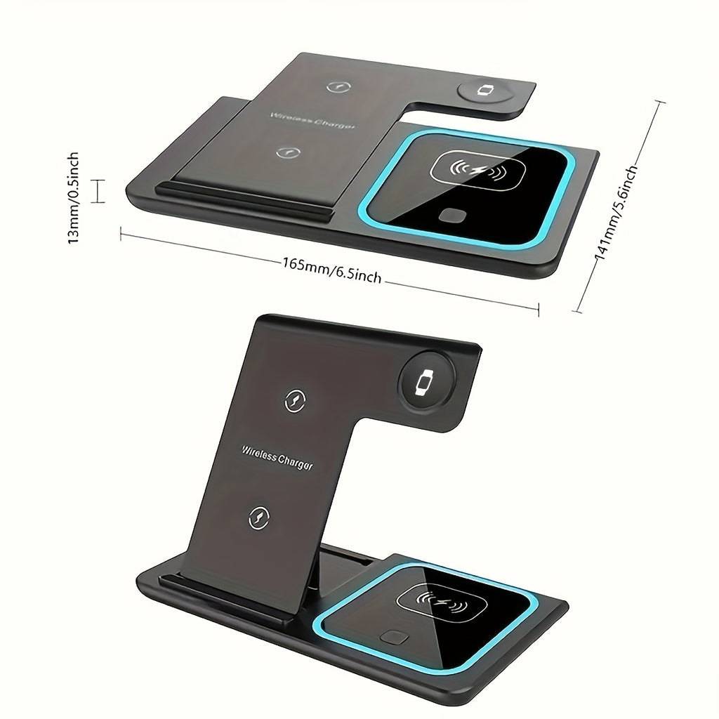 Estación de Carga Inalámbrica 3 en 1 Plegable - Cargador Rápido para iPhone, Apple Watch y AirPods