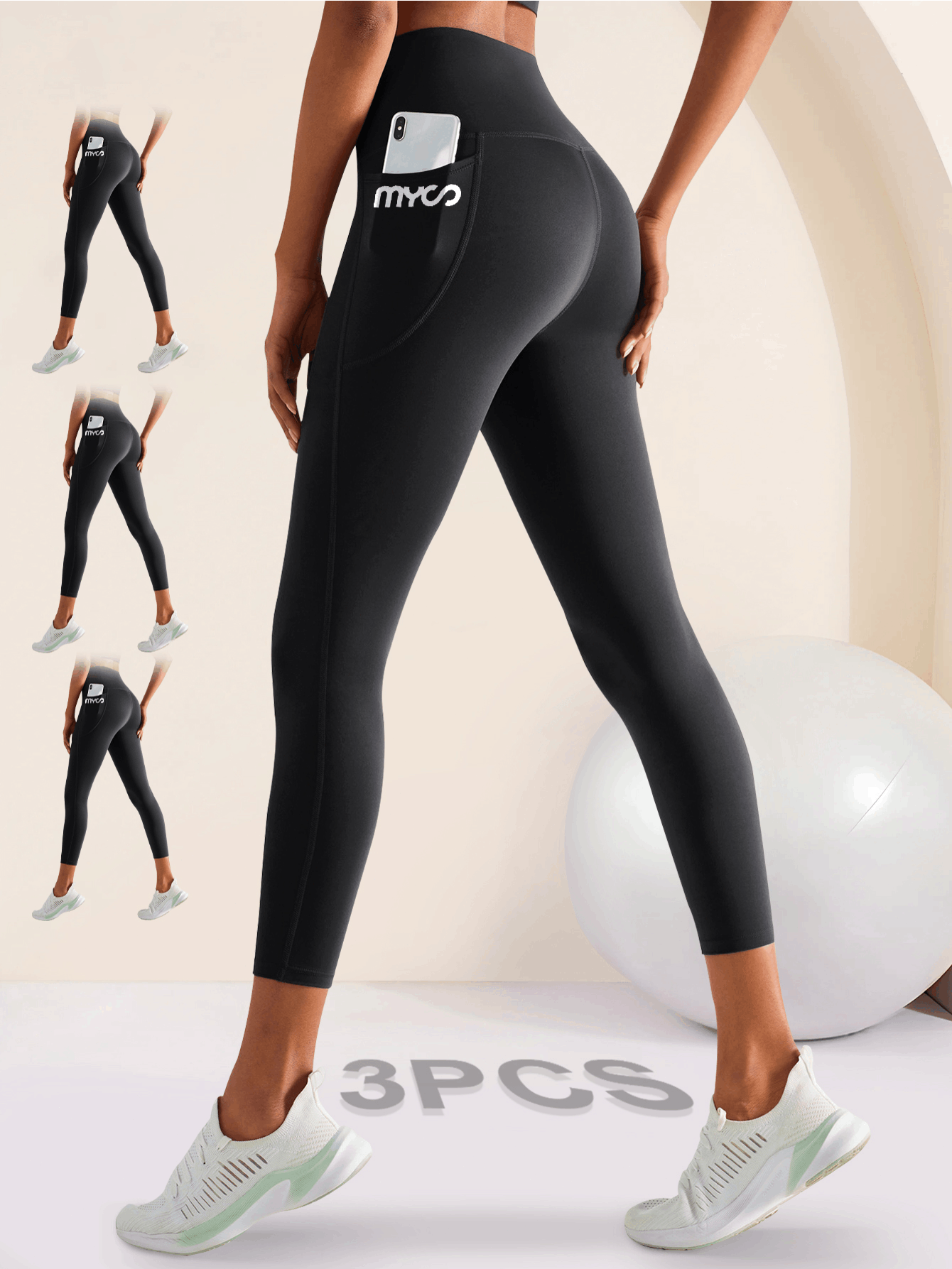 Leggings Deportivos Térmicos Cintura Alta para Mujer - Pack 3 Piezas con Bolsillo Lateral para Yoga y Gym