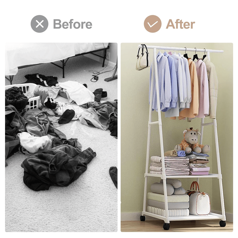 Perchero Metálico Multifuncional con Ruedas - Organizador Móvil Multinivel para Ropa y Almacenamiento
