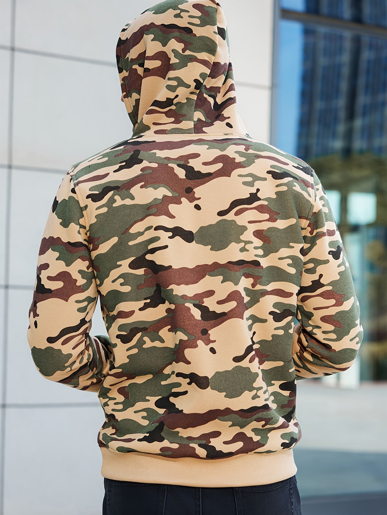 Men's Camouflage Loose Pullover Hooded Fleece Sweatshirt for Autumn And Winter, Hooded, Fleece