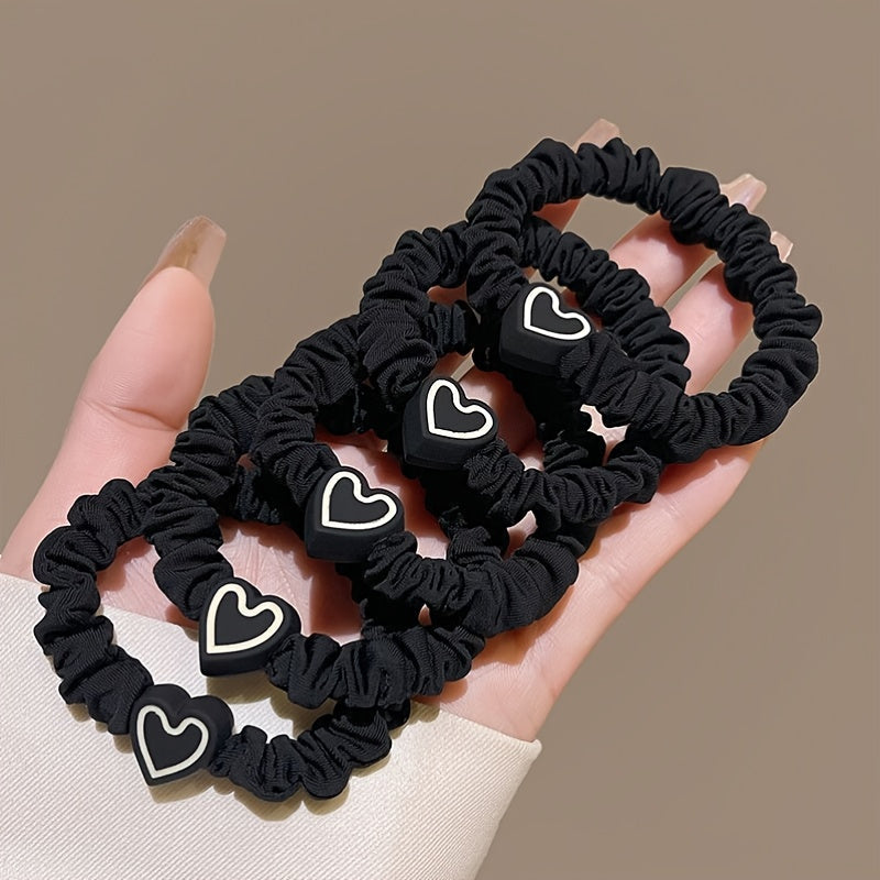 10pcs Valentine's Day Heart Scrunchies - High Elasticity, Durable Hair Ties for Women & Girls, Polyester