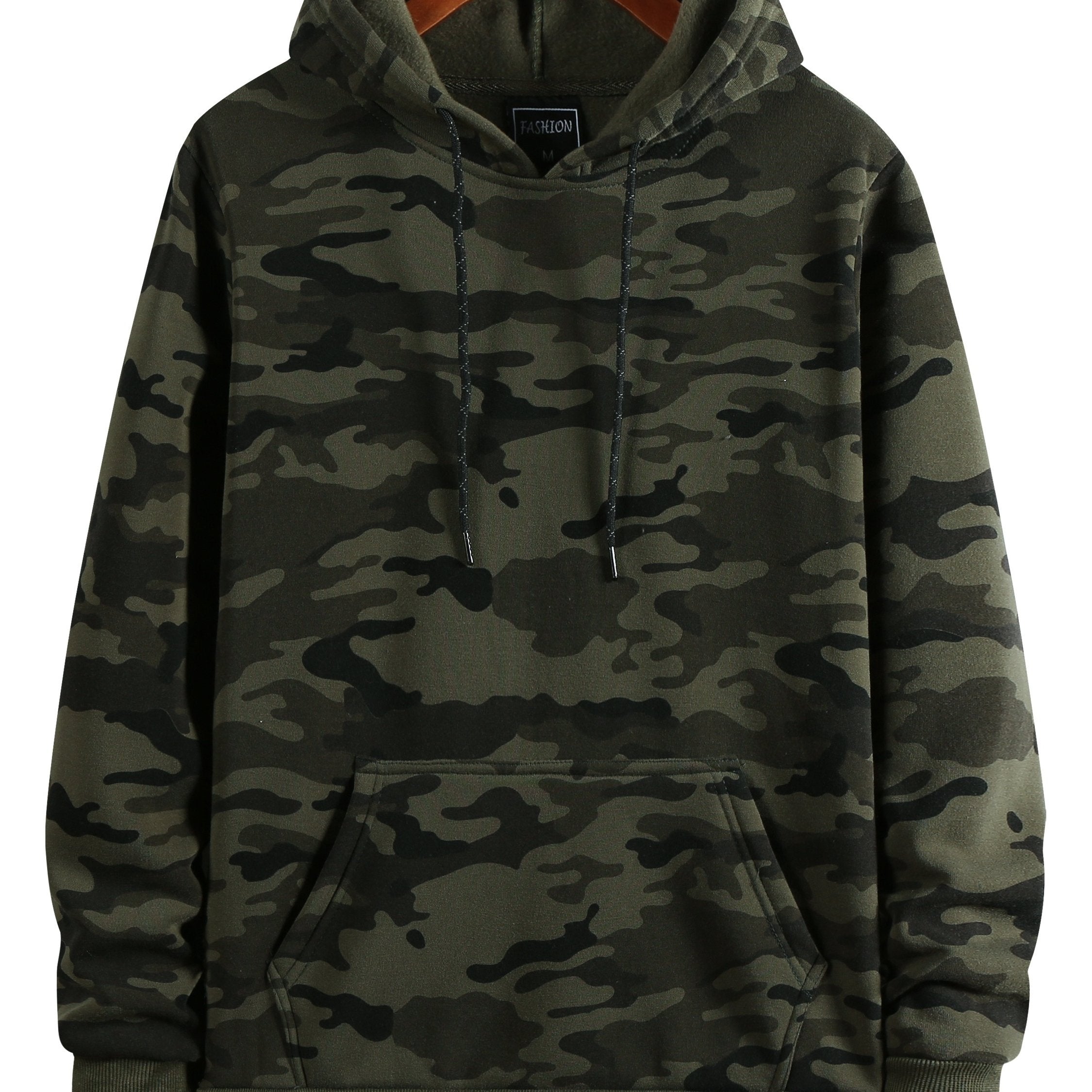 Men's Camouflage Loose Pullover Hooded Fleece Sweatshirt for Autumn And Winter, Hooded, Fleece
