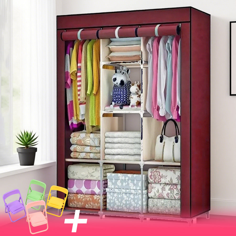 Closet Armable Organizador de Habitación - Perchero Portátil con Compartimentos y Barra Colgante