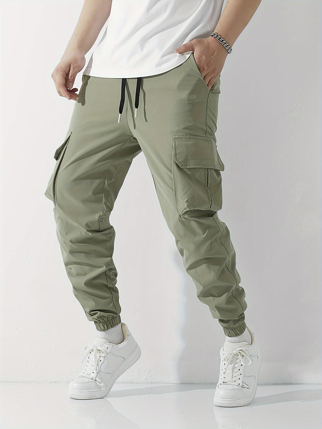 Casual Loose Fit Multi-pocket Drawstring Cargo Pants, Men's Joggers For Spring And Fall Outdoor