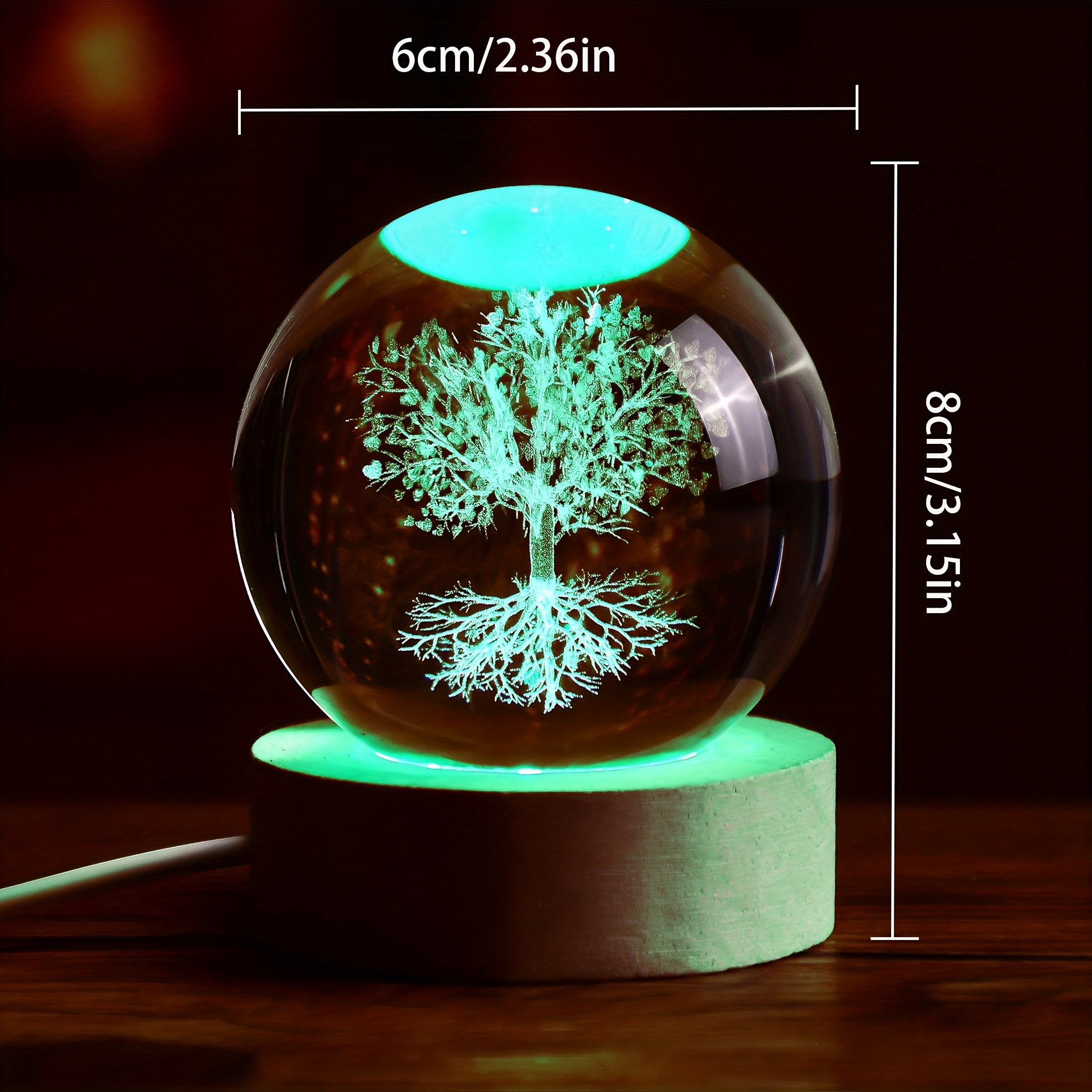 1pc Luminous 3D Interior Carved Tree Life Crystal Ball Ornament, With Wooden Base Various Colors, Small Night Light, Indoor Desktop, Life Tree, For Girlfriend, Birthday Gift, For Home Room Living Room Office Decor, Valentine'