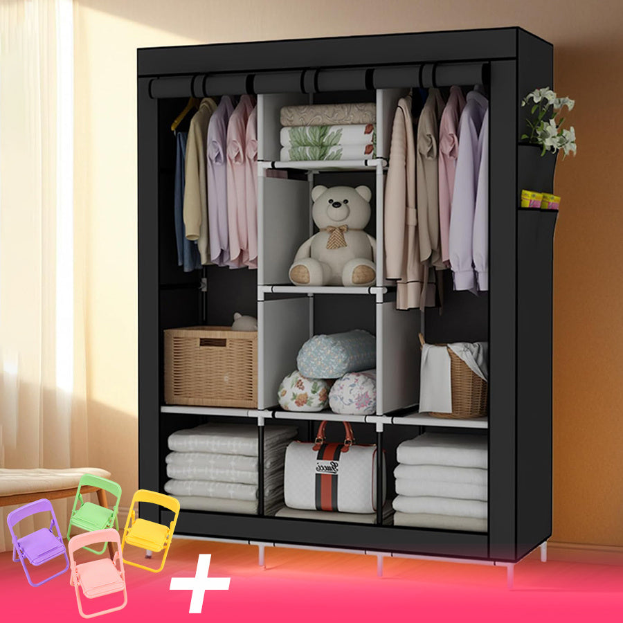 Closet Armable Organizador de Habitación - Perchero Portátil con Compartimentos y Barra Colgante
