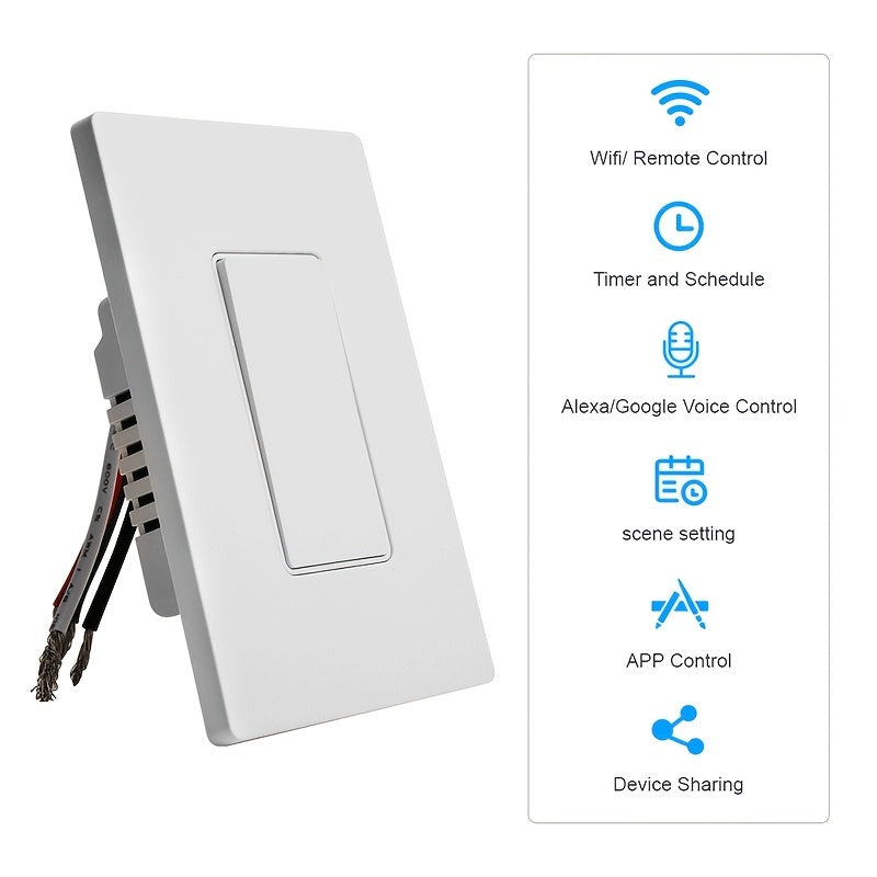 Interruptor Inteligente WiFi 2.4GHz Panel US | Control Remoto desde App Smart Life + Compatible con Alexa y Google Assistant