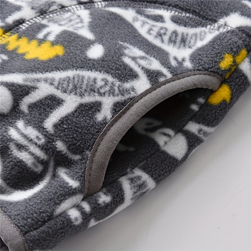 Boys' Cartoon Dinosaur Print Fleece Jacket 2022 Autumn/Winter New Arrival Baby Stand Collar Gray Thickened Plush Coat