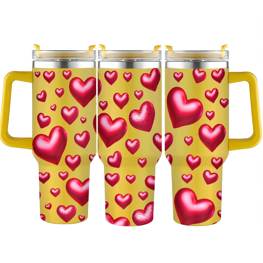 Vaso Térmico Premium 40oz con Tapa | Diseño de Corazones, Acero Inoxidable y Aislamiento al Vacío – Regalo Ideal para San Valentín
