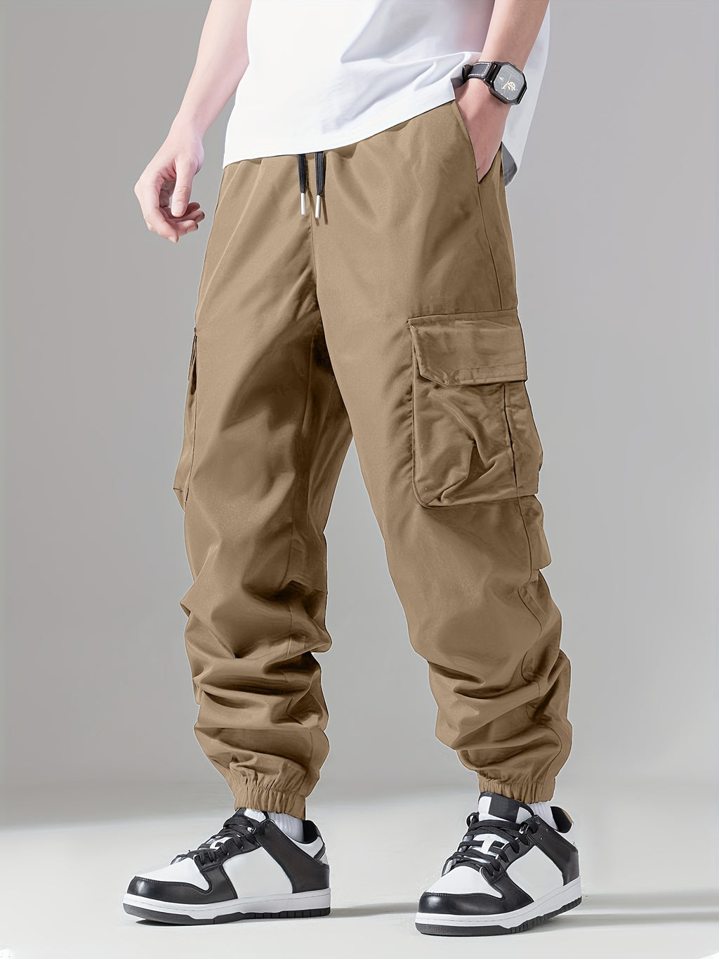 Casual Loose Fit Multi-pocket Drawstring Cargo Pants, Men's Joggers For Spring And Fall Outdoor