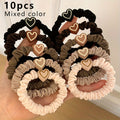 10pcs Valentine's Day Heart Scrunchies - High Elasticity, Durable Hair Ties for Women & Girls, Polyester