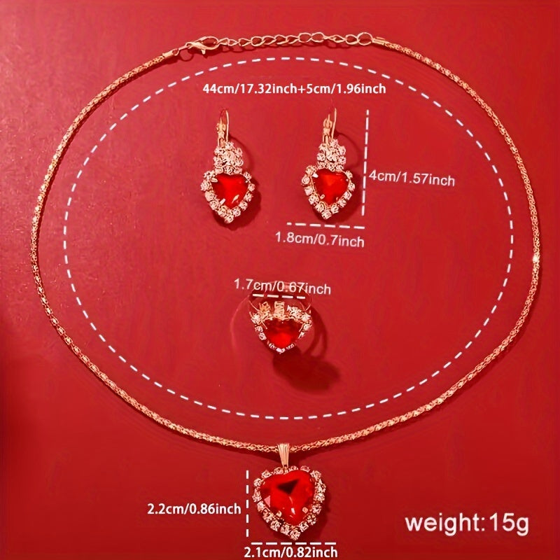 5pcs/set Women's Cute Heart Quartz Watch Elegant Rhinestone Analog Wrist Watch & Jewelry Set, Valentine's Day Gift For Her