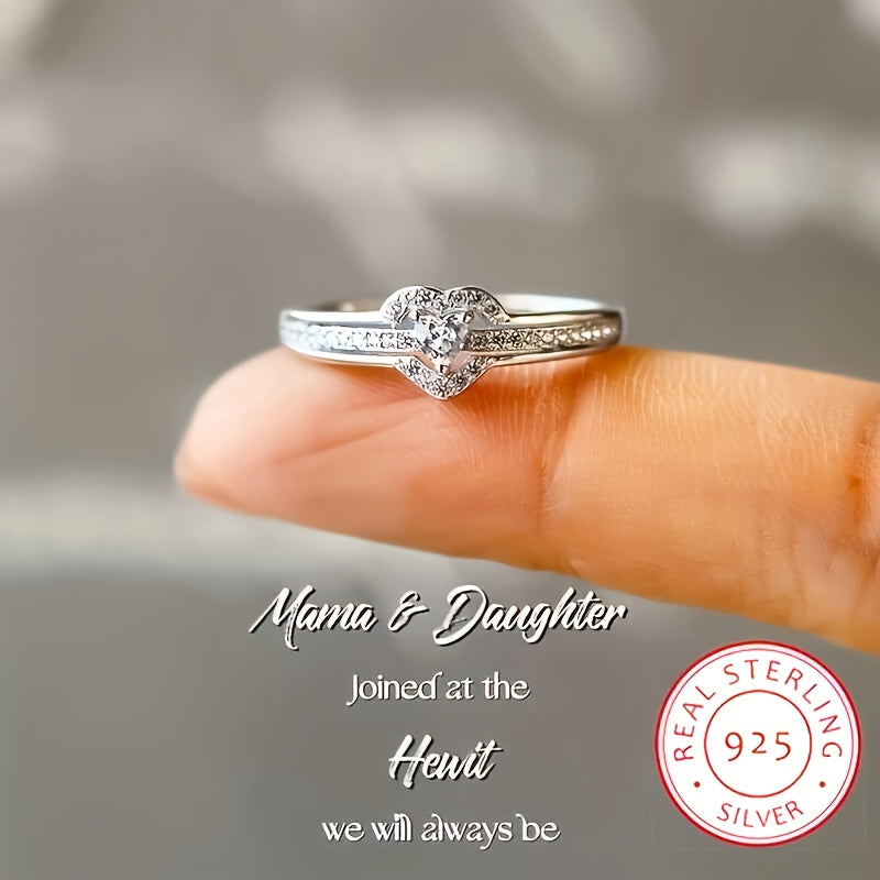 [1pc 925 Sterling Silver Heart-Shaped Ring] Elegant 925 Sterling Silver Heart-Shaped Ring, Synthetic Zirconia, Silver Plated, Hollow Double Layer Design, Boho Style, with for Daily Wear & Gift-Giving, Perfect for Valentine'S