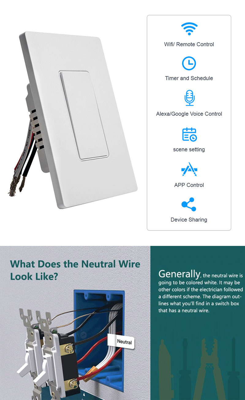 Interruptor Inteligente WiFi 2.4GHz Panel US | Control Remoto desde App Smart Life + Compatible con Alexa y Google Assistant
