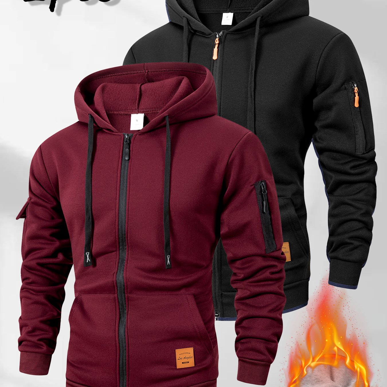 Conjunto de Chamarra con Capucha para Hombre - 2 Piezas, Diseño Casual, Multibolsillos