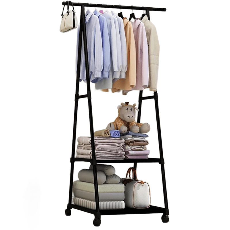 Perchero Metálico Multifuncional con Ruedas - Organizador Móvil Multinivel para Ropa y Almacenamiento