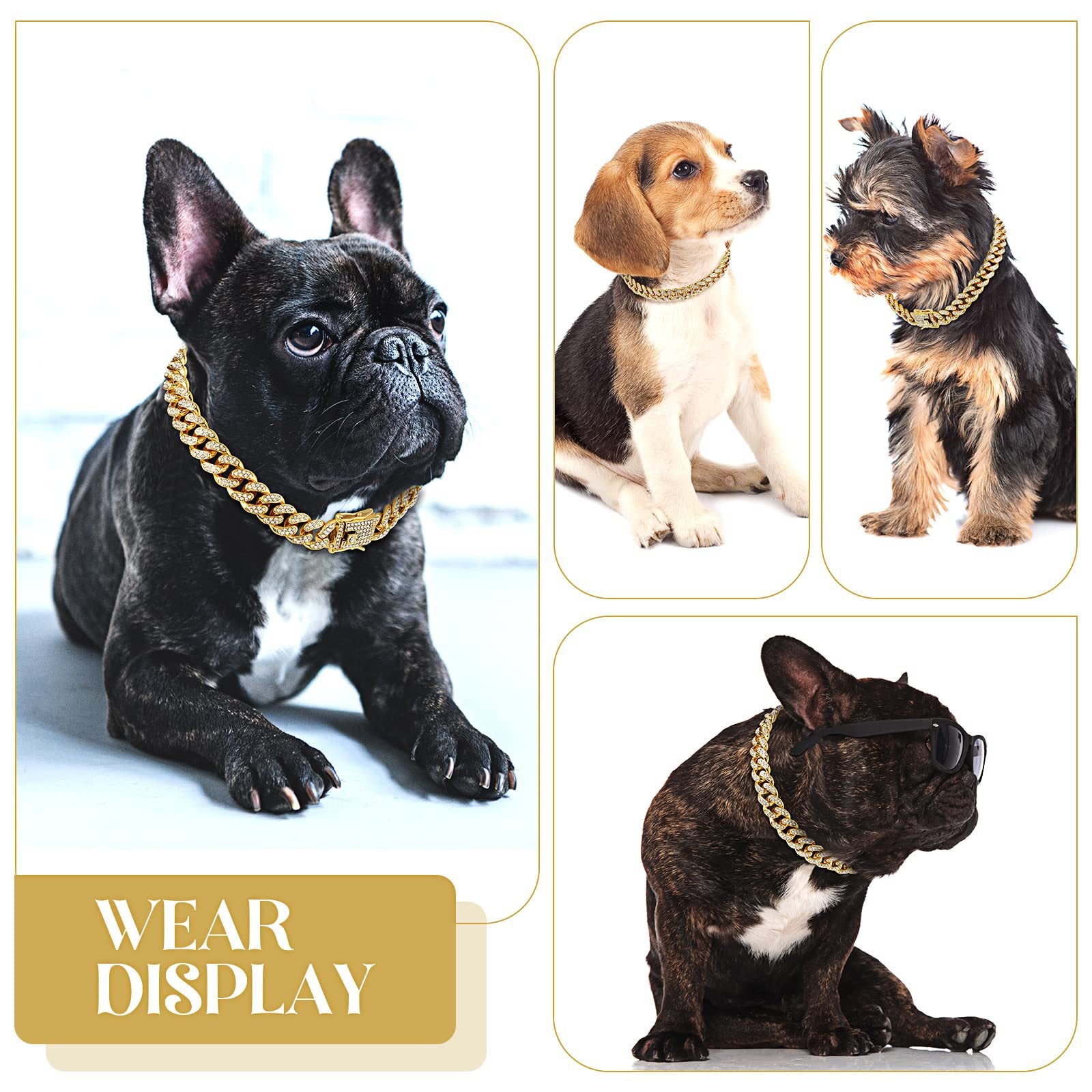 Collar para Perro con Brillo Diamondoid | Cadena Metálica Resistente y Broche Seguro para Paseos con Estilo