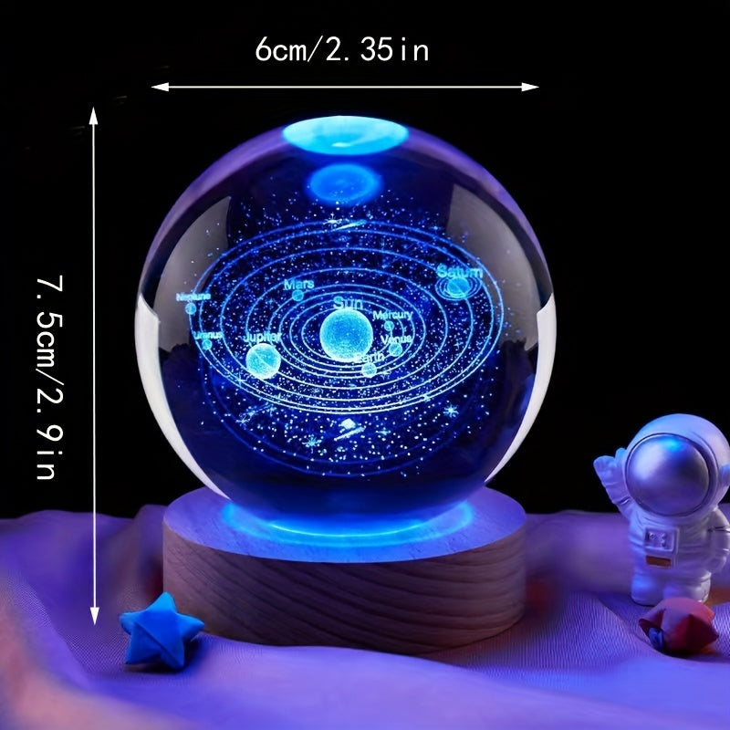 1pc 3D Inner Carving Crystal Ball Solar System Galaxy Saturn LED Color Night Light, Desktop Decoration Christmas Valentine's Day Gift, Birthday Party For Astronomy Lovers