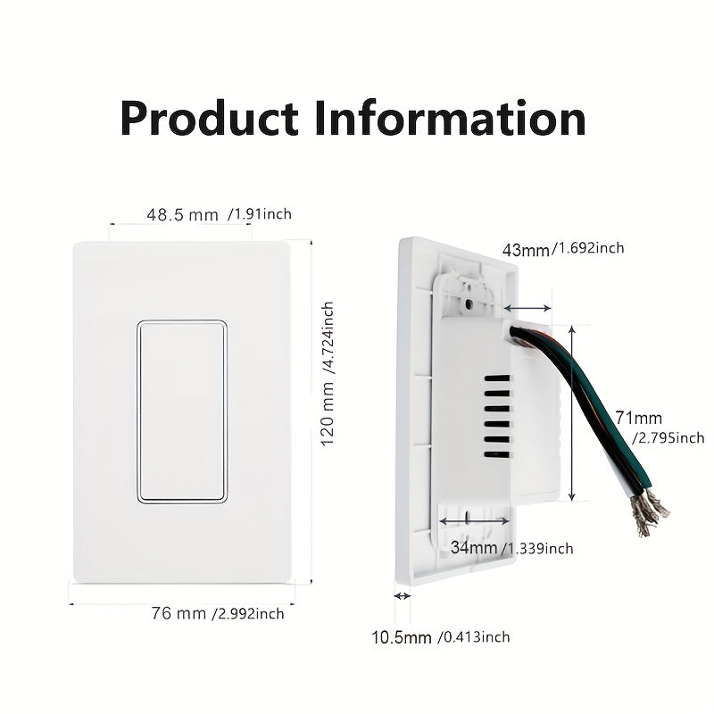 Interruptor Inteligente WiFi 2.4GHz Panel US | Control Remoto desde App Smart Life + Compatible con Alexa y Google Assistant