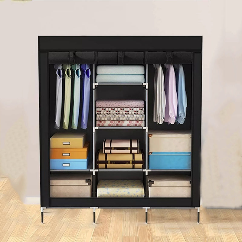 Closet Armable Organizador de Habitación - Perchero Portátil con Compartimentos y Barra Colgante